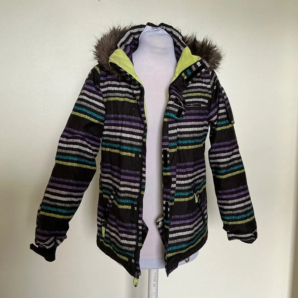 Burton Girls Mistique Snowboard Jacket Striped DryRide Insulated Size M 10/12